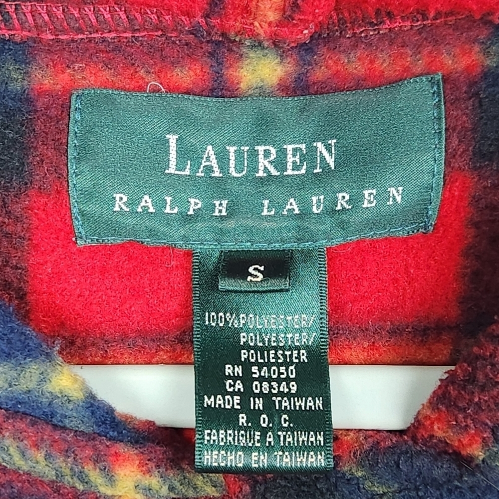 Lauren Ralph Lauren Vintage Red Blue Plaid Fleece Pullover Hoodie Womens Small - Picture 6 of 7